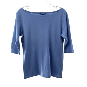 Tori Richard Women's Light Blue Boatneck Tee 3/4 Sleeves Size Small